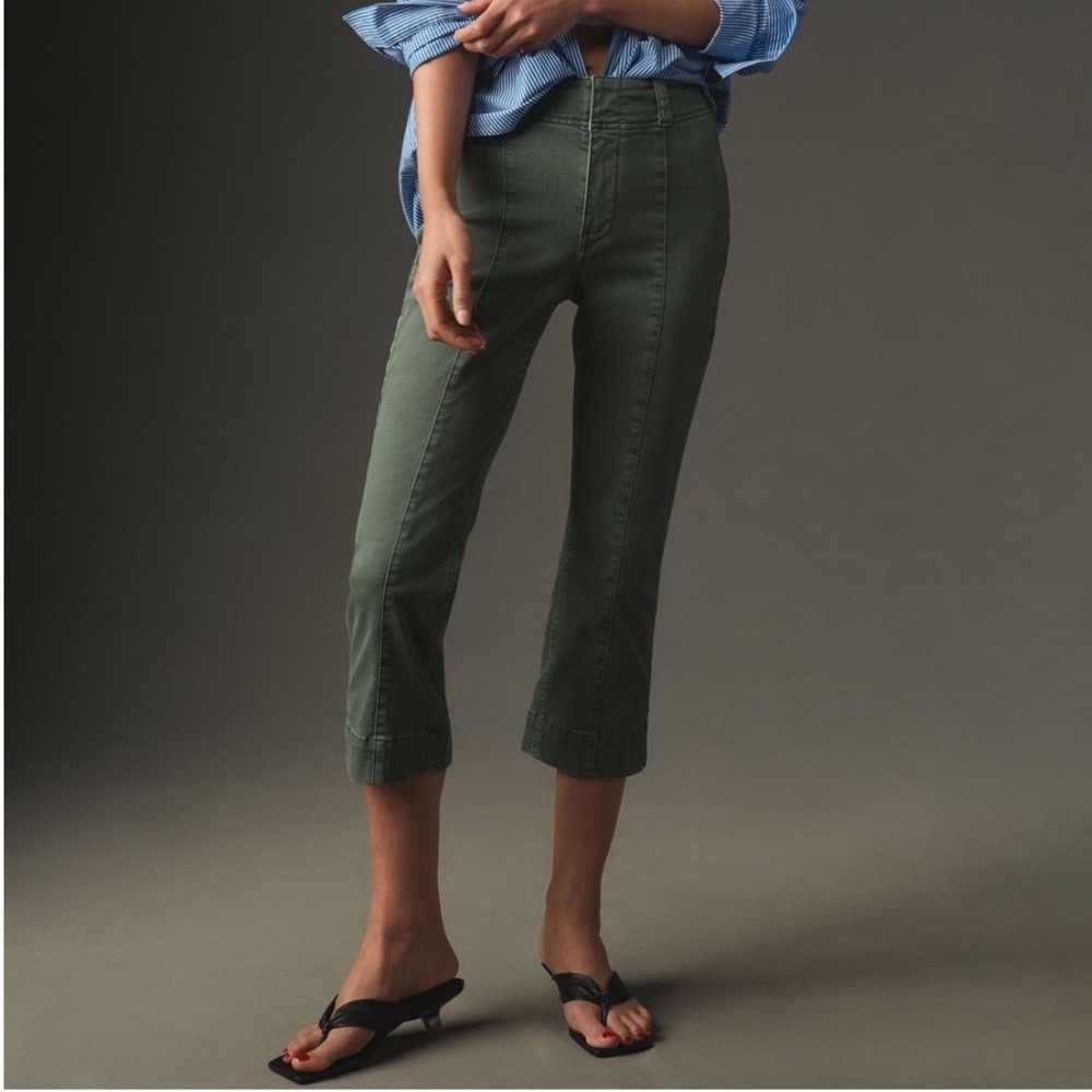 Pilcro 70s Slim Crop Pants Dark Green High Rise Utility Trousers 28 Cargo Boho